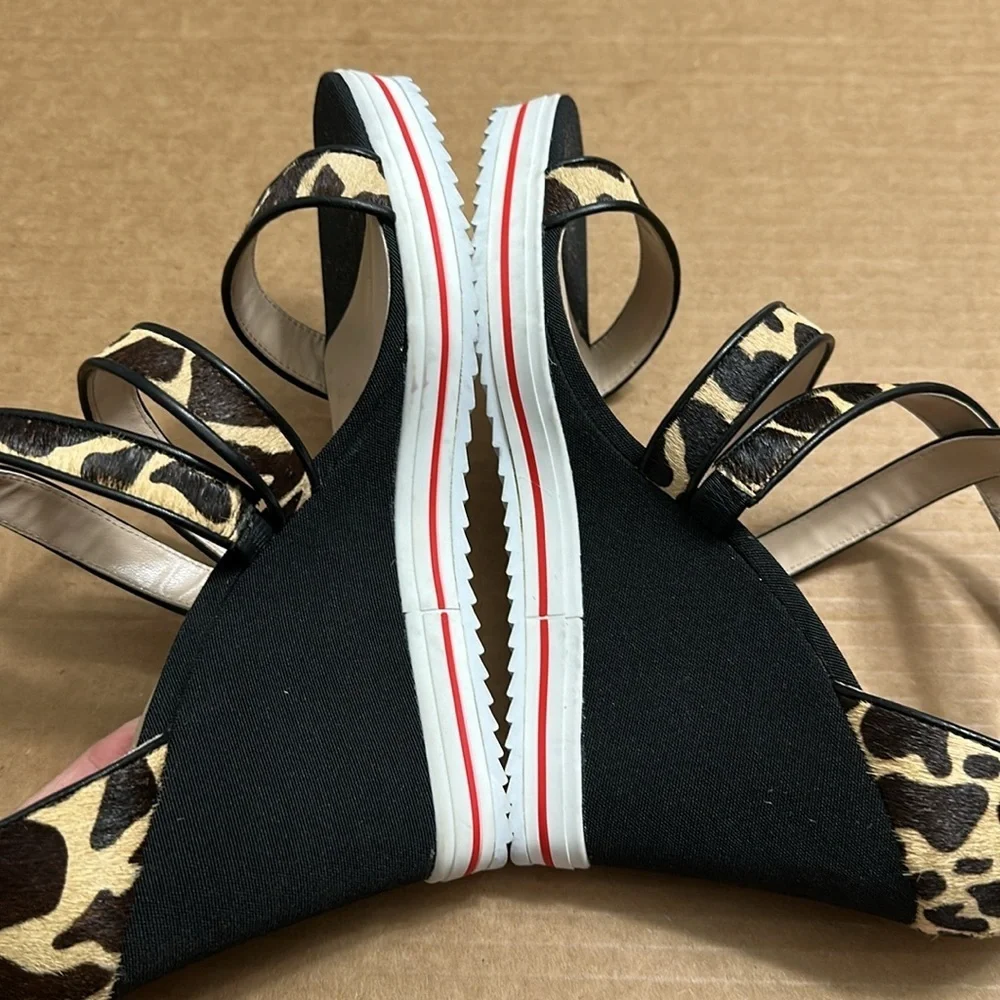 Leopard Print Strappy Wedge Sandals - Black & Tan